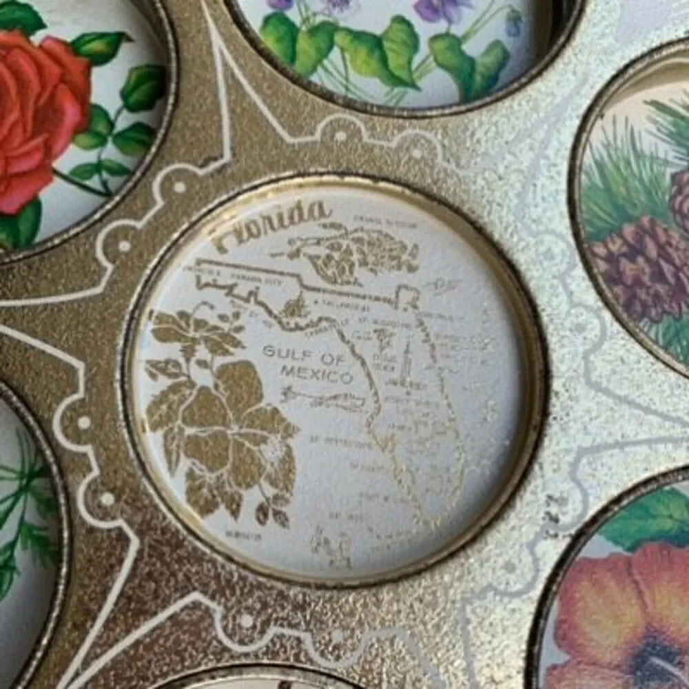 Florida Vintage 11” Souvenir Floral Metal Drink Tray